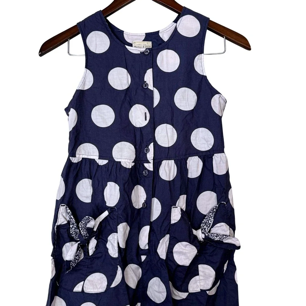 Vintage‎ Laura Ashley Mother Child Navy White Polka Dot Jumpsuit girls 9 Years